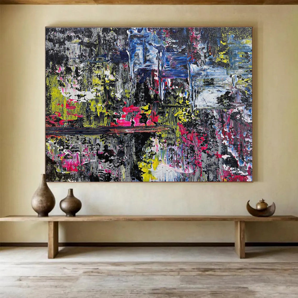 Vibrant Abstract Nightscape Painting for Lively Bar Lounges YHT338
