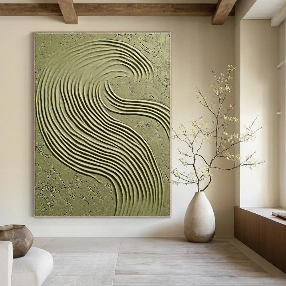 Green Wavy Textured Art Organic Abstract Painting for Nature - Inspired Interiors GAB1404