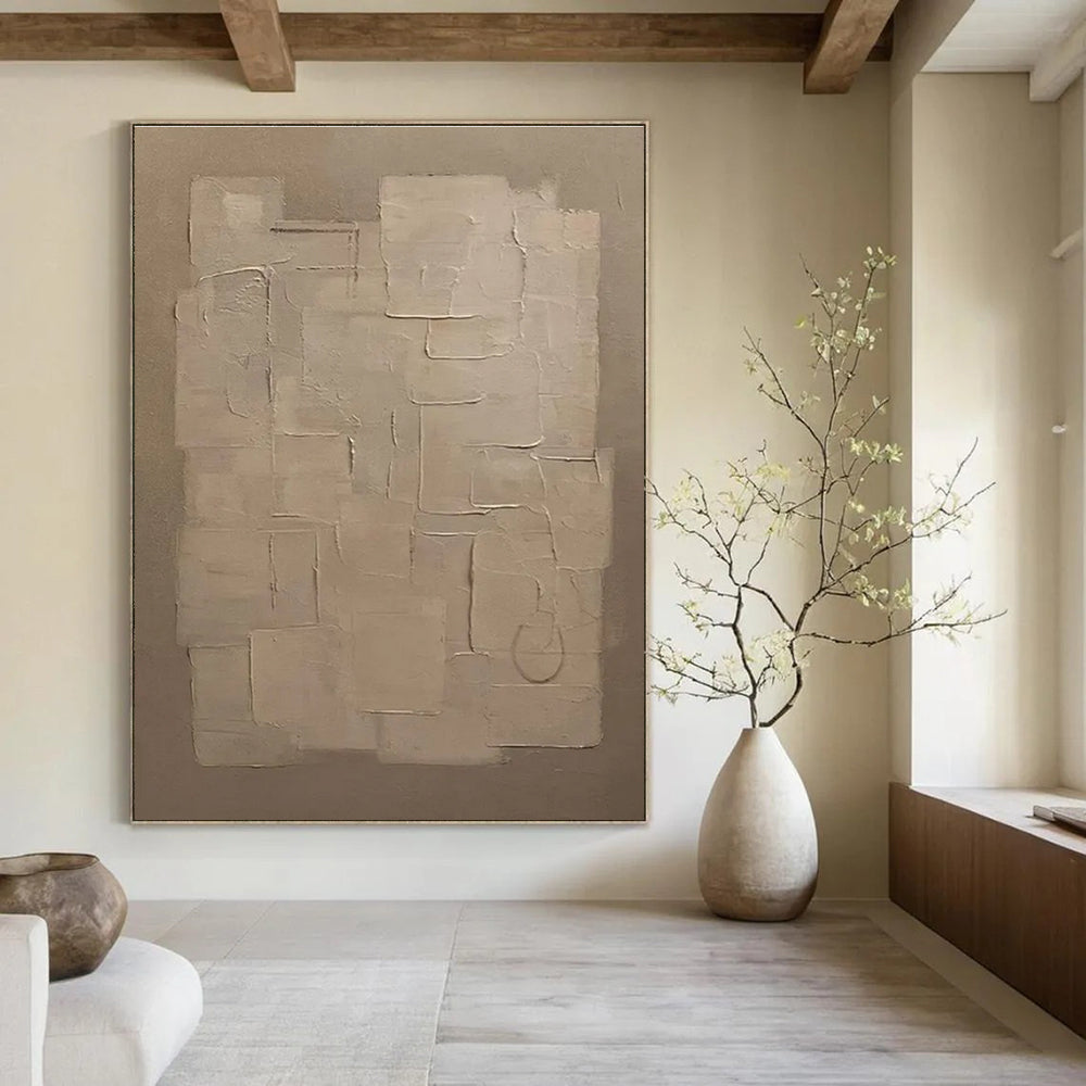Beige Textured Abstract Painting for Timeless Home Interiors HENG489