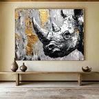 Rhino with Gold Accents and Textured Surface Abstract Painting ABS327