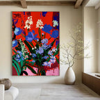 Blue and White Blooms Abstract Painting for Elegant Dining Spaces HENG101