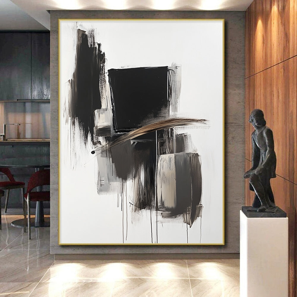 Black - White Abstract Composition Painting with Bold Simplicity WINK353