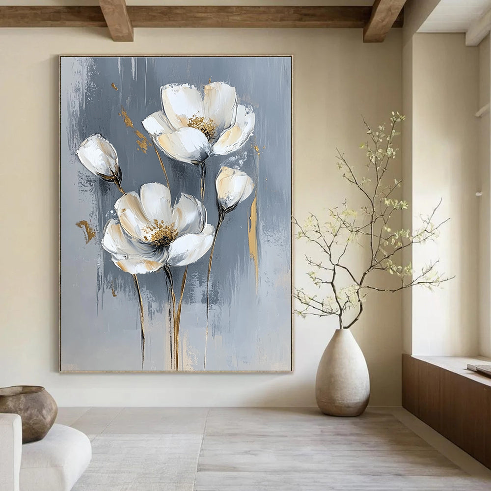 Gold - Accented Flowers Abstract Painting for Elegant Dining Rooms GAB1003