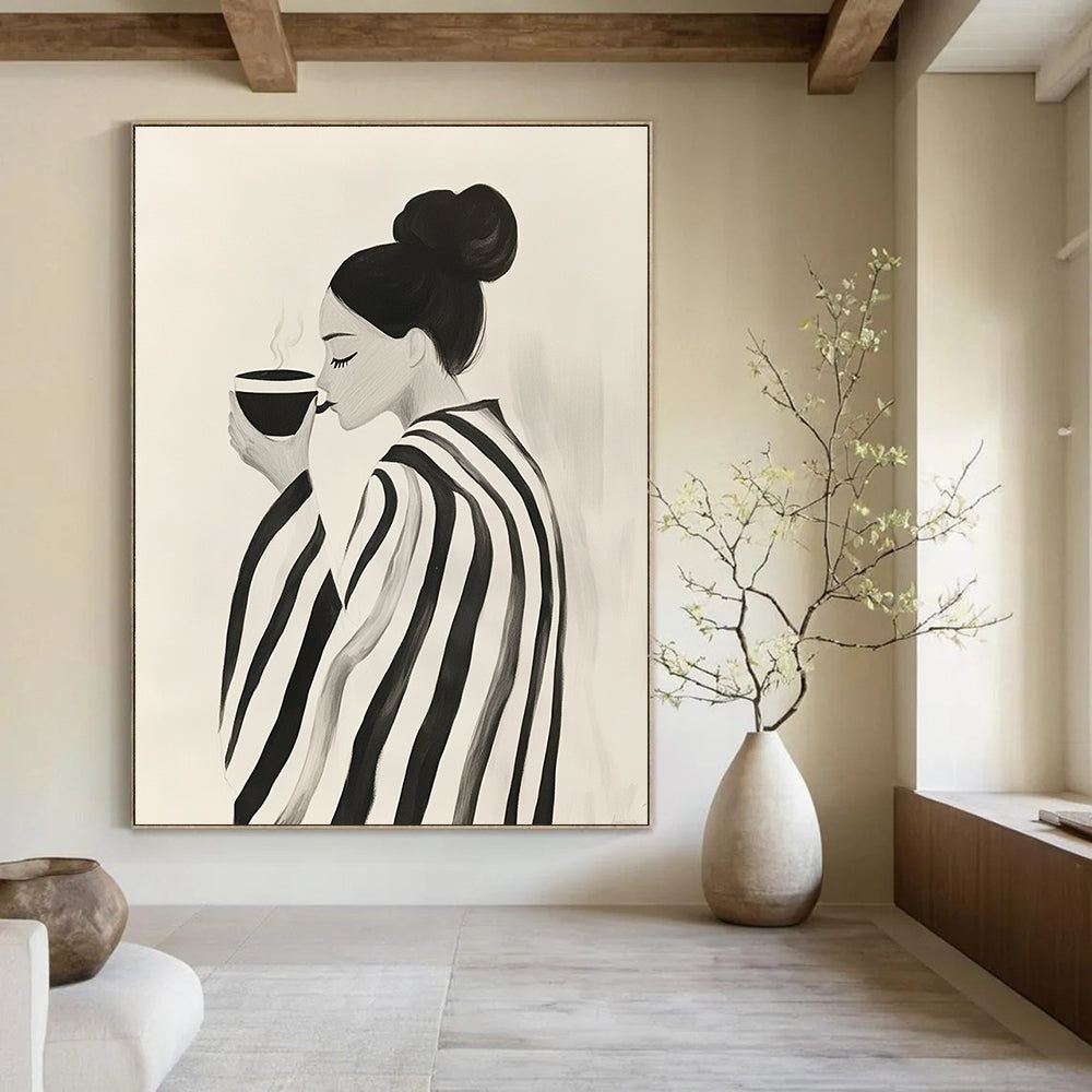 Woman with Coffee Abstract Painting for Cozy Café Corners GAB1386