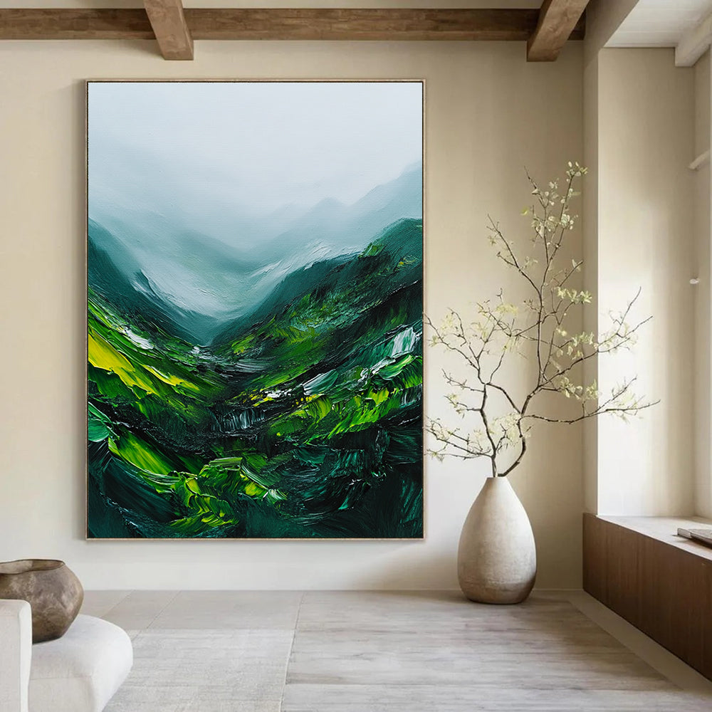 Misty Green Mountains Abstract Painting for Nature - Inspired Retreats GAB1070