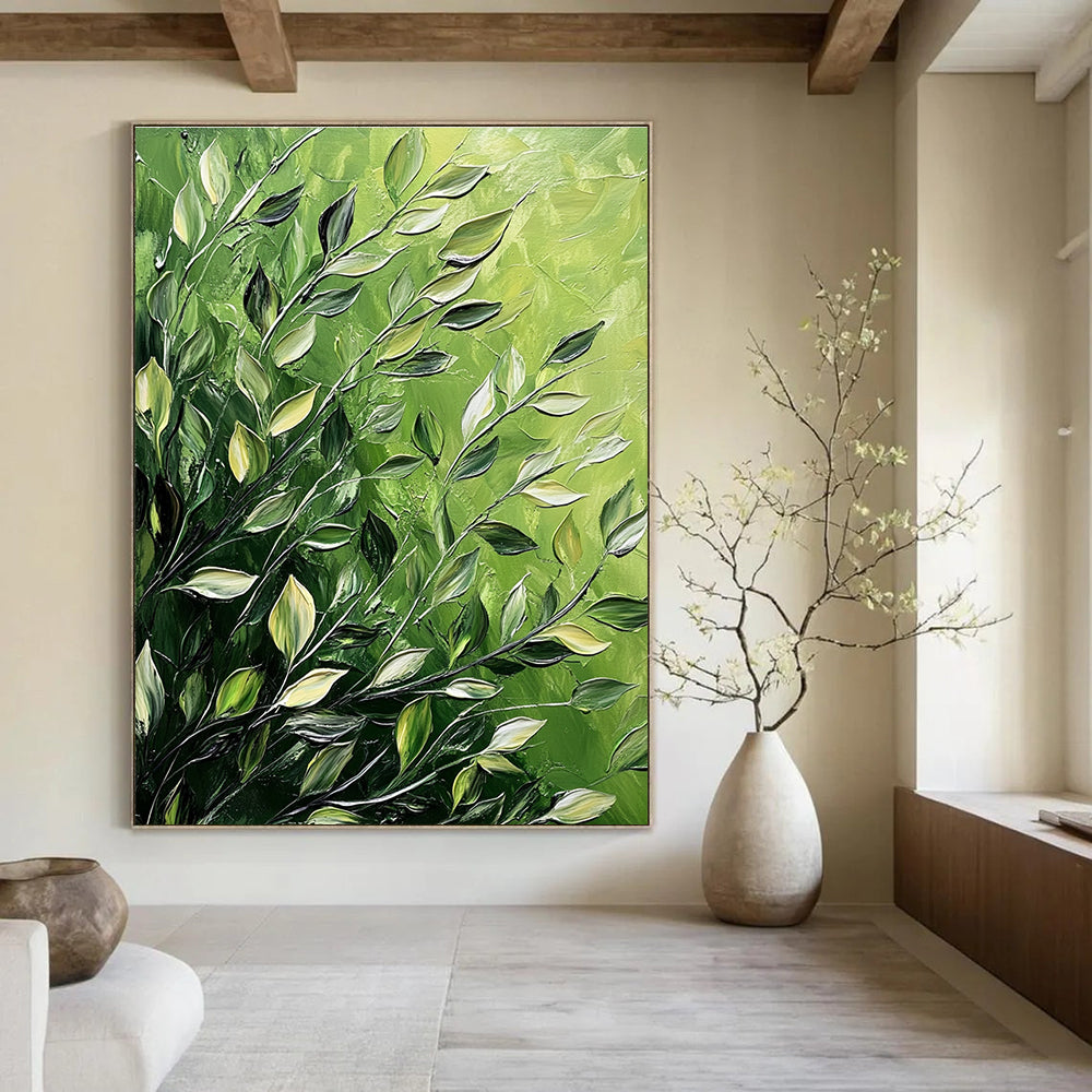 Green Leaves Abstract Painting for Eco - Friendly Office Break Rooms GAB1349