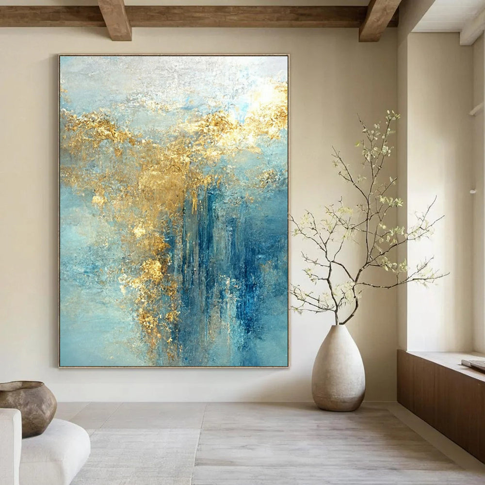 Ethereal Blue - Gold Abstract Painting for Art Gallery Installations HENG063
