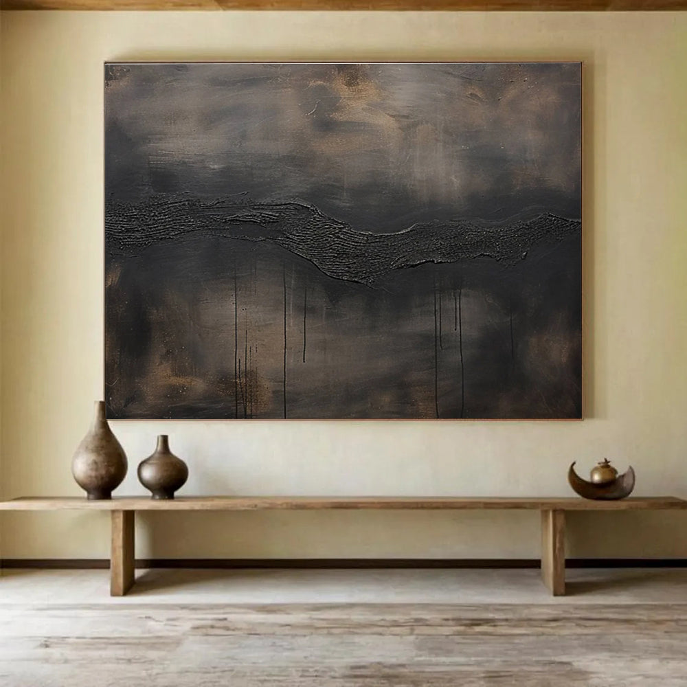 Dark Textured Abstract Painting for Sophisticated Art Galleries YHT390