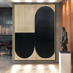 Beige and Black Abstract Painting with Minimalist Forms WINK838
