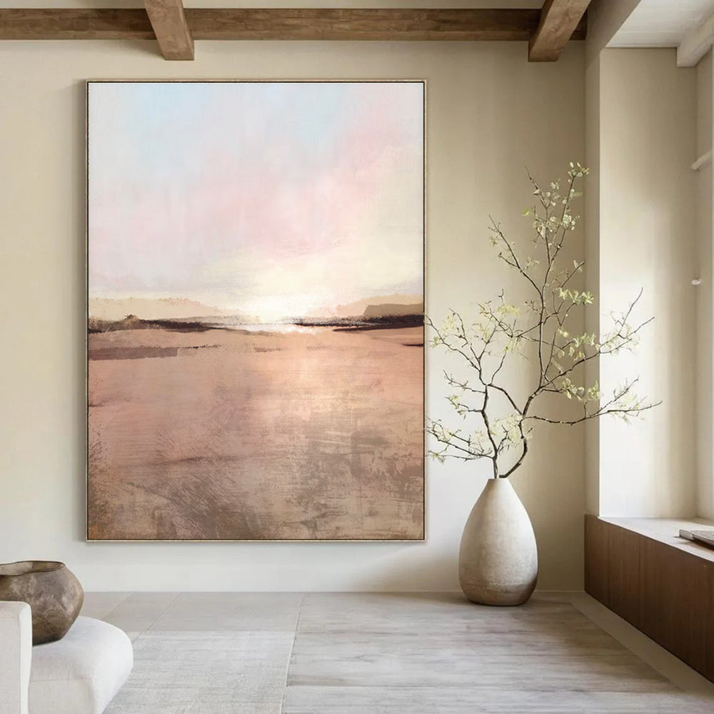Pastel Sunset Landscape Abstract Painting for Feminine - Styled Cafés HENG163