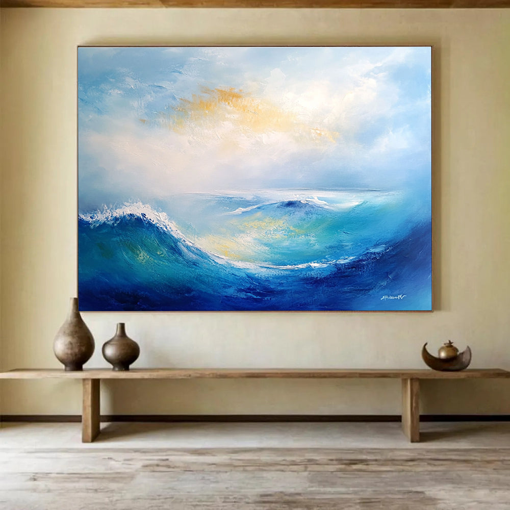 Blue Wave Abstract Painting with Expressive Brushstrokes ABS279