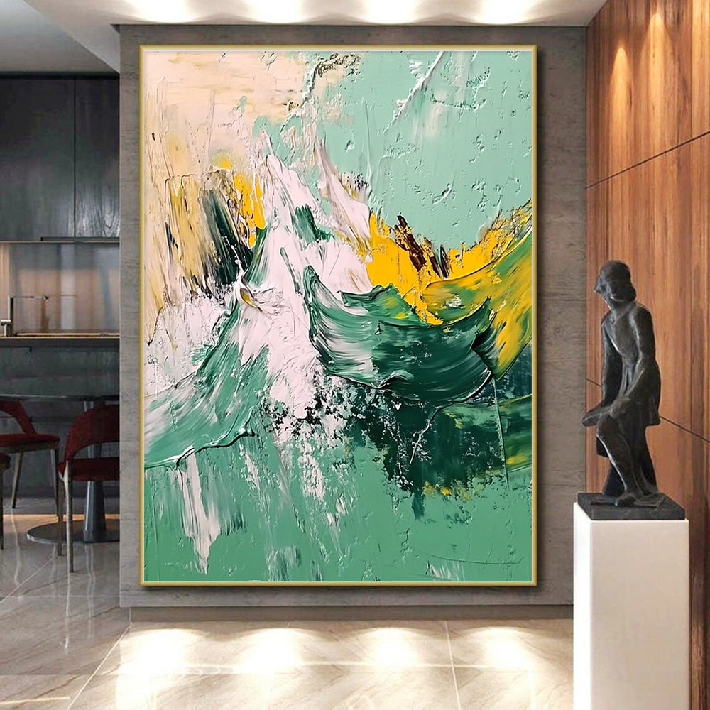 Green Yellow Mountain Abstract Painting with Energetic Peaks WINK604