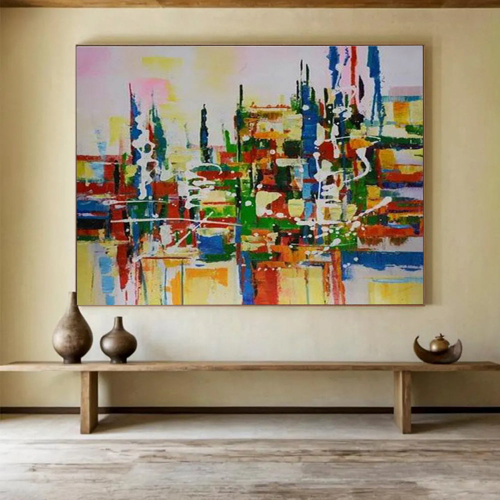 Colorful Cityscape Abstract Painting for Urban Loft Apartments YHT285