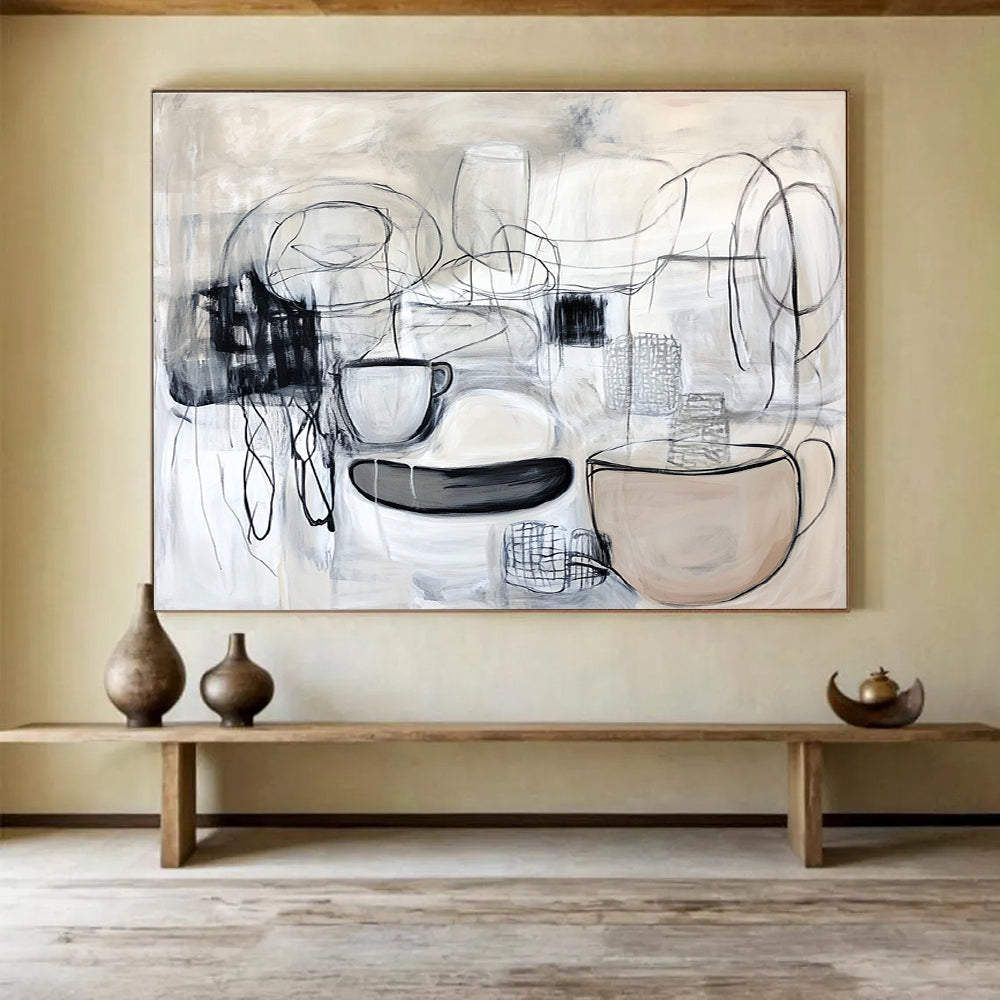 Monochromatic Still - Life Abstract Painting with Raw Textured Surfaces ABS547