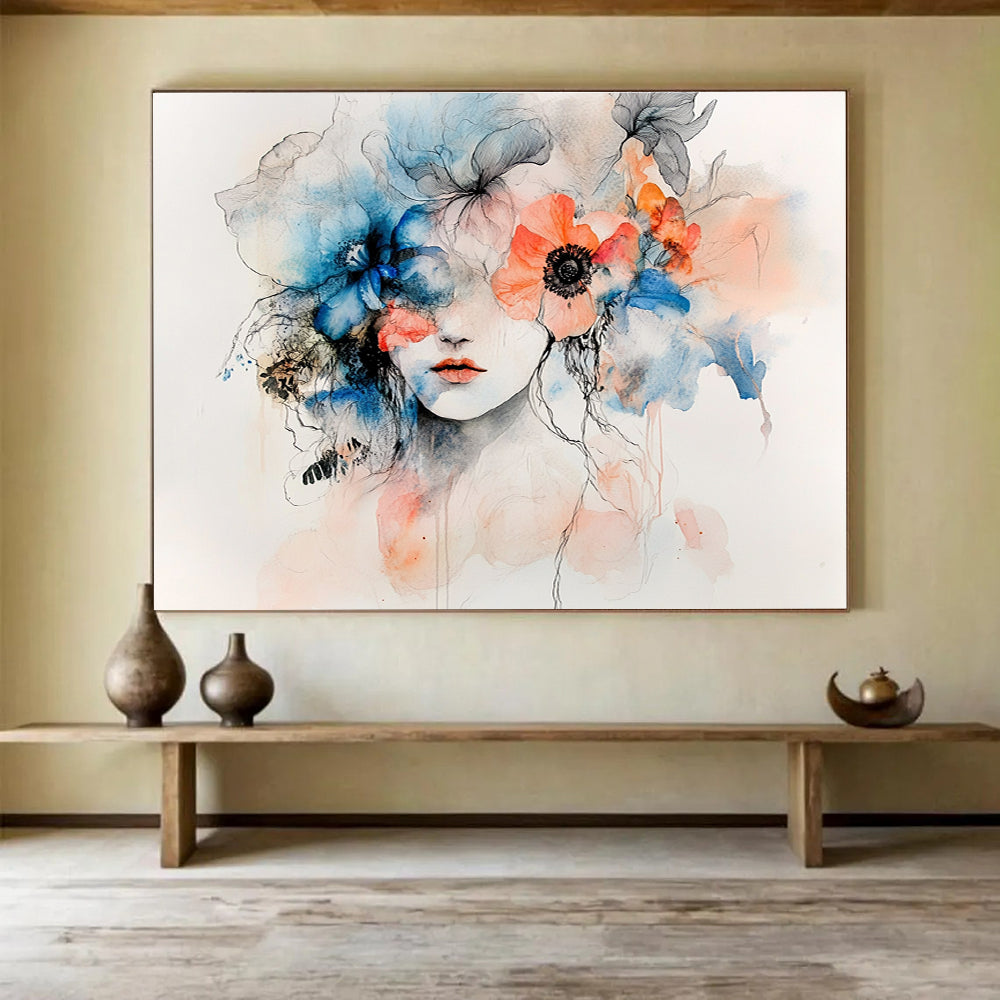 Floral Woman Portrait: Blending Beauty and Nature Abstract Painting ABS157