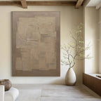 Beige Textured Cubes Abstract Painting for Minimalist Living Spaces HENG490