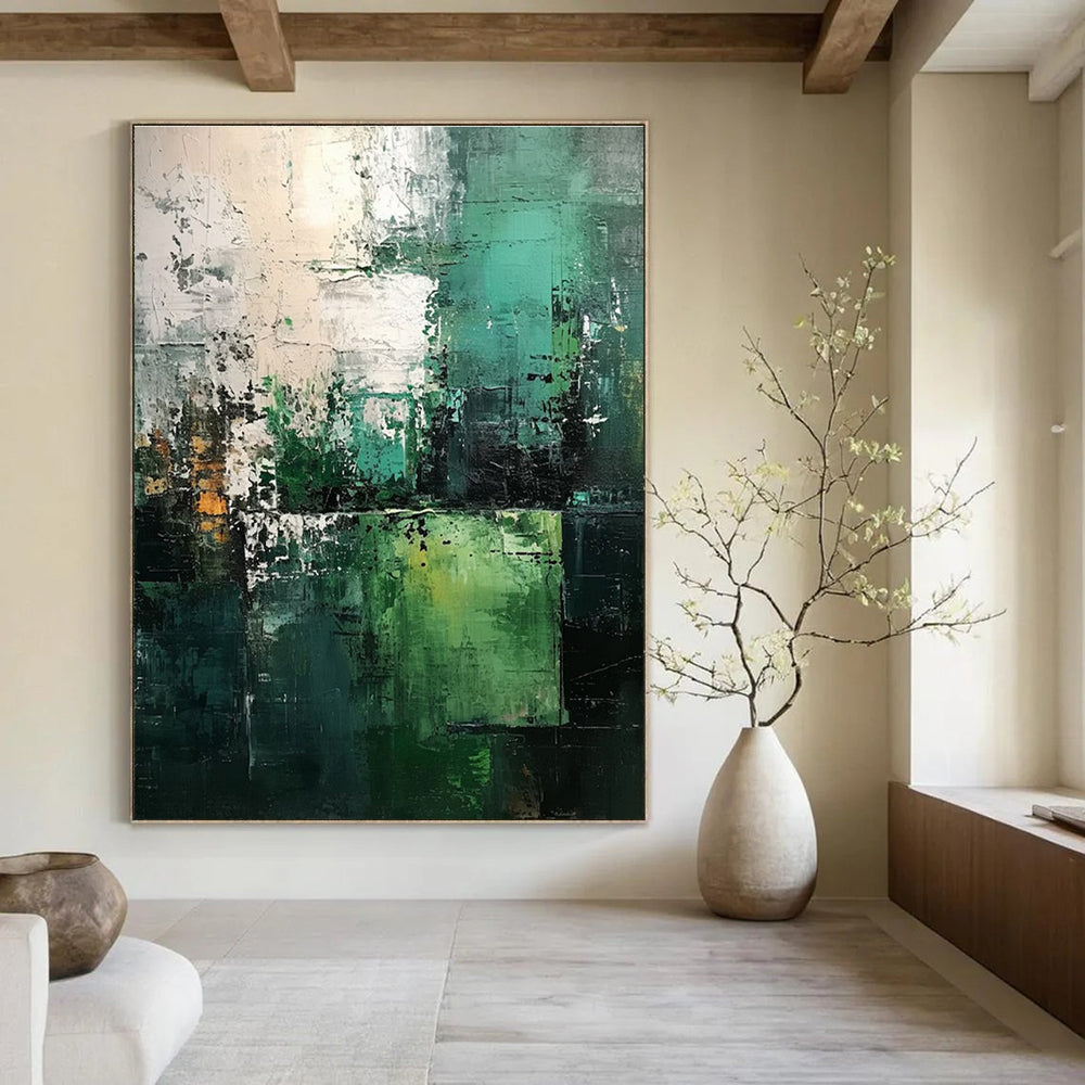 Mixed Green Abstract Painting for Corporate Wellness Spaces HENG005
