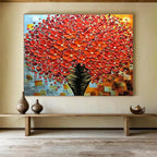 Red Flower Vase Abstract Painting for Bold Dining Rooms YHT226