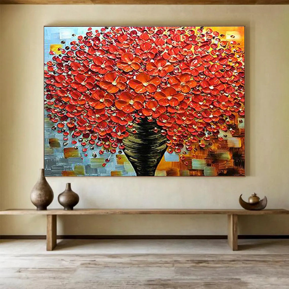 Red Flower Vase Abstract Painting for Bold Dining Rooms YHT226