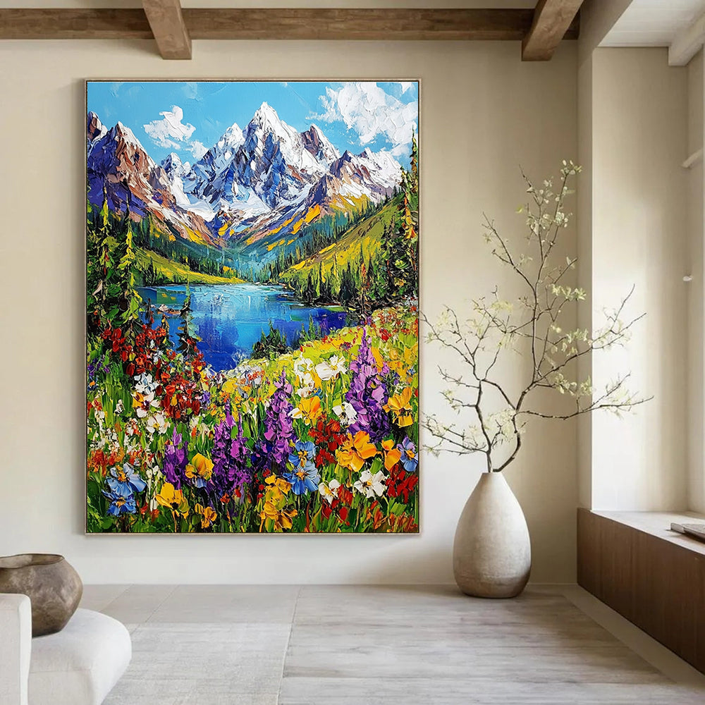 Mountain Landscape with Flowers - Impasto Nature Art GAB0385