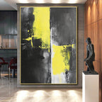 Yellow Black Gray Abstract Painting with High - Contrast Energy WINK505