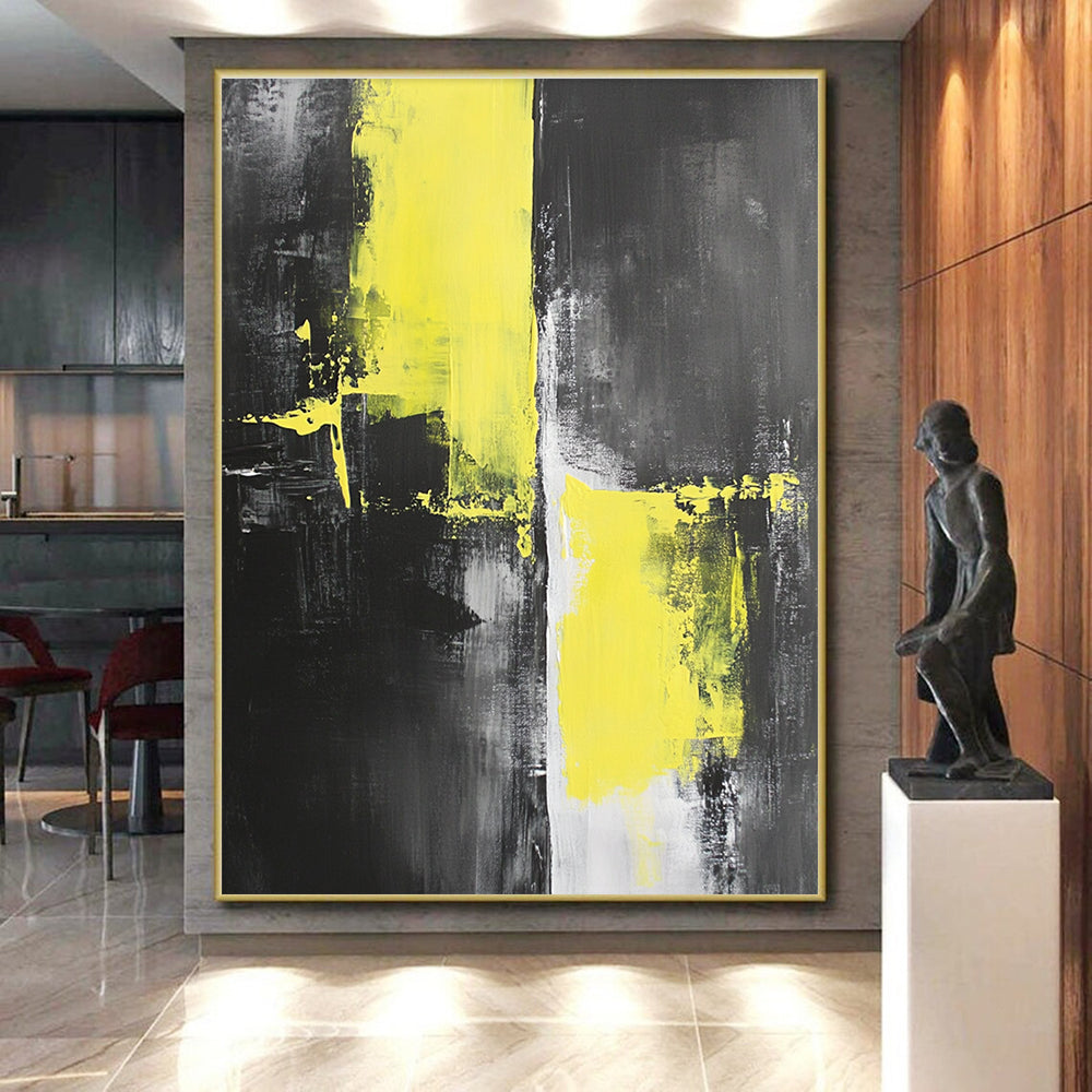 Yellow Black Gray Abstract Painting with High - Contrast Energy WINK505