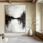Black and White Lake Landscape - Moody Atmospheric Abstract Painting GAB0450
