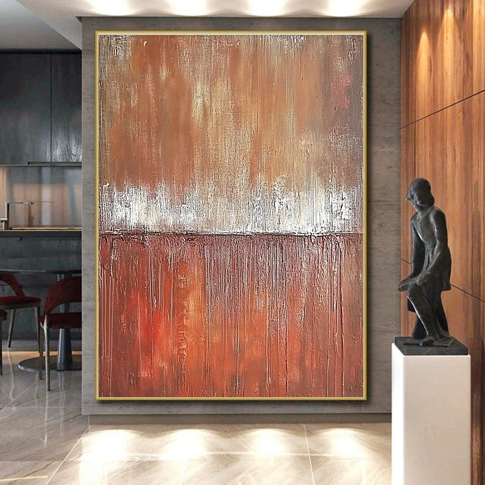 Brown and White Textured Divide Abstract Painting with Earthy Warmth WINK029