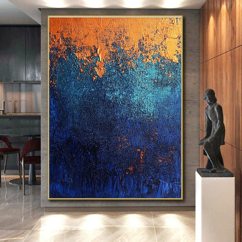 Blue Orange Textured Abstract Painting with Coastal Vibes WINK709