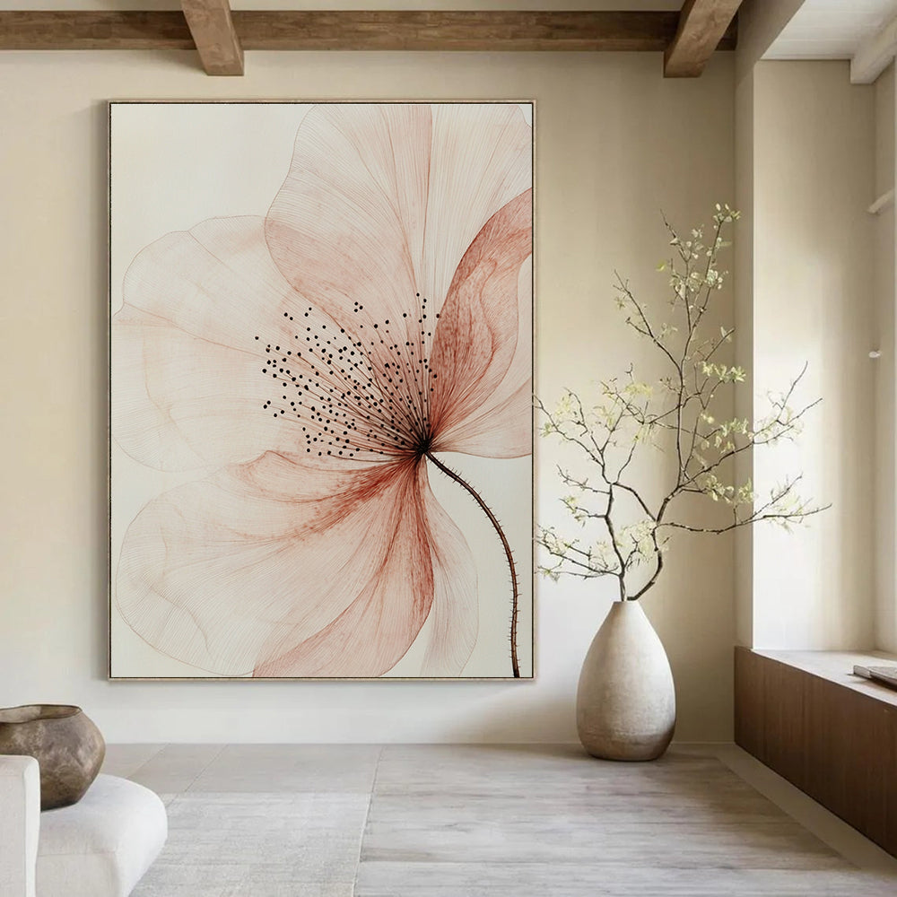 Delicate Pink Flower Sketch Abstract Painting with Fine Details GAB0073