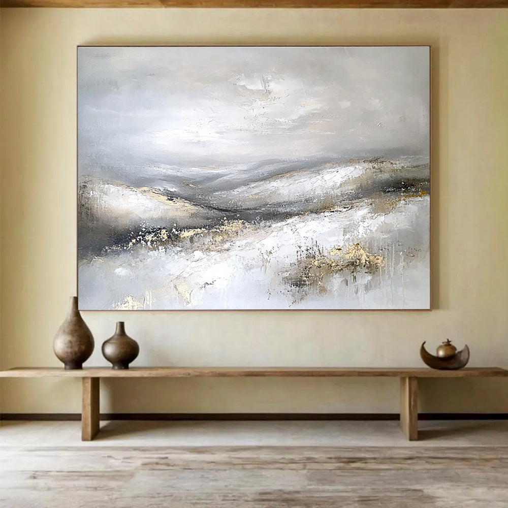 Textured Gray Landscape Abstract Painting with Subtle Gold Accents ABS243