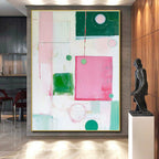 Pink Green White Abstract Painting with Playful Geometry WINK518