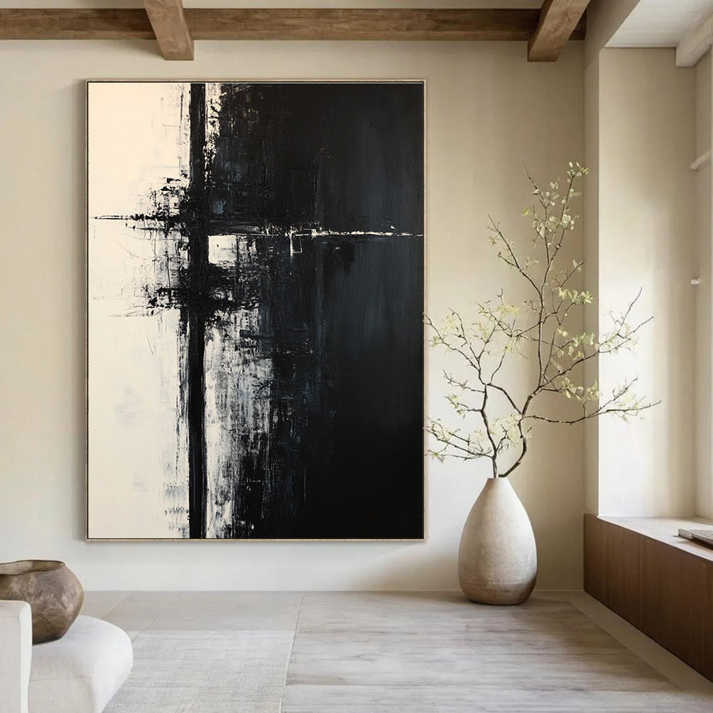 Black and White Cross Abstract Painting for Edgy Office Spaces GAB0837