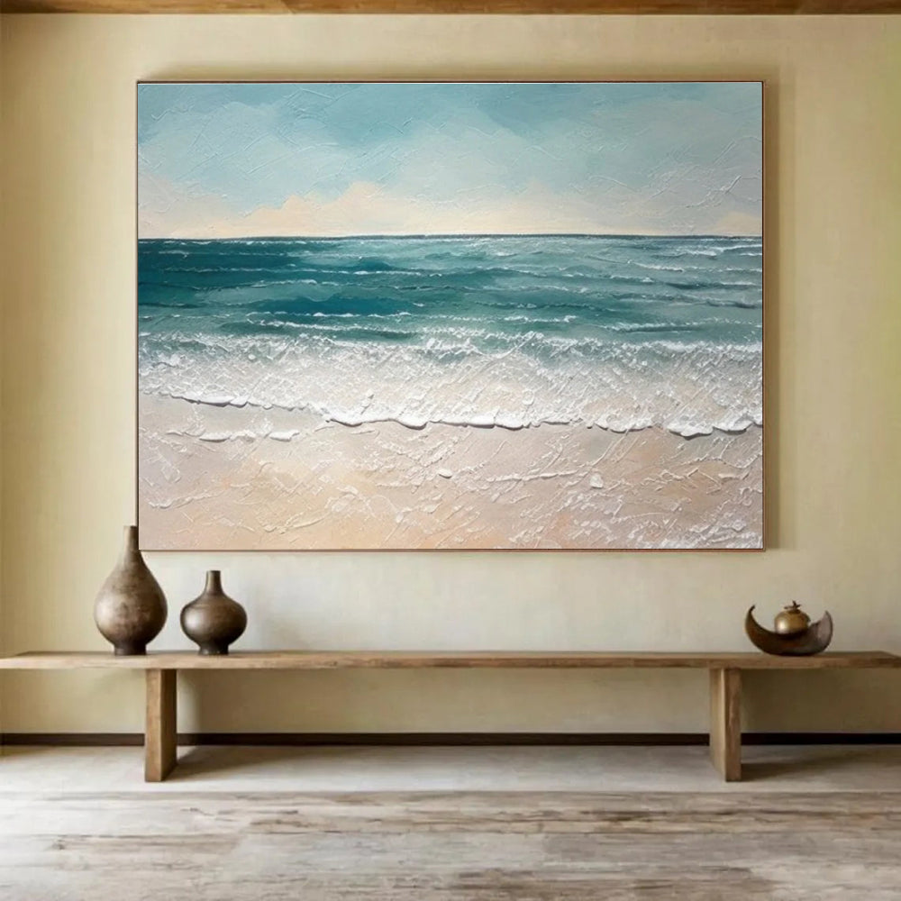 Textured Seaside Scene Abstract Painting for Coastal Vibes YHT061