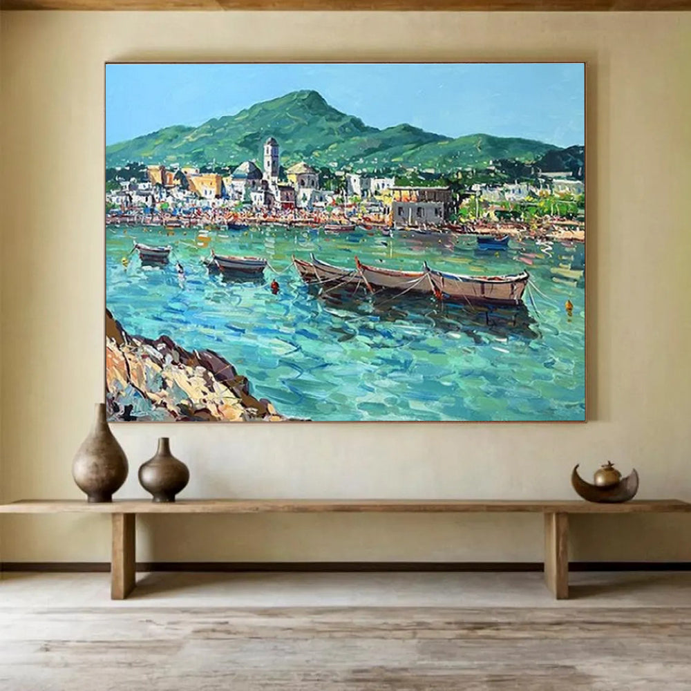 Coastal Boats Abstract Painting for Seaside Resort Lobbies YHT467