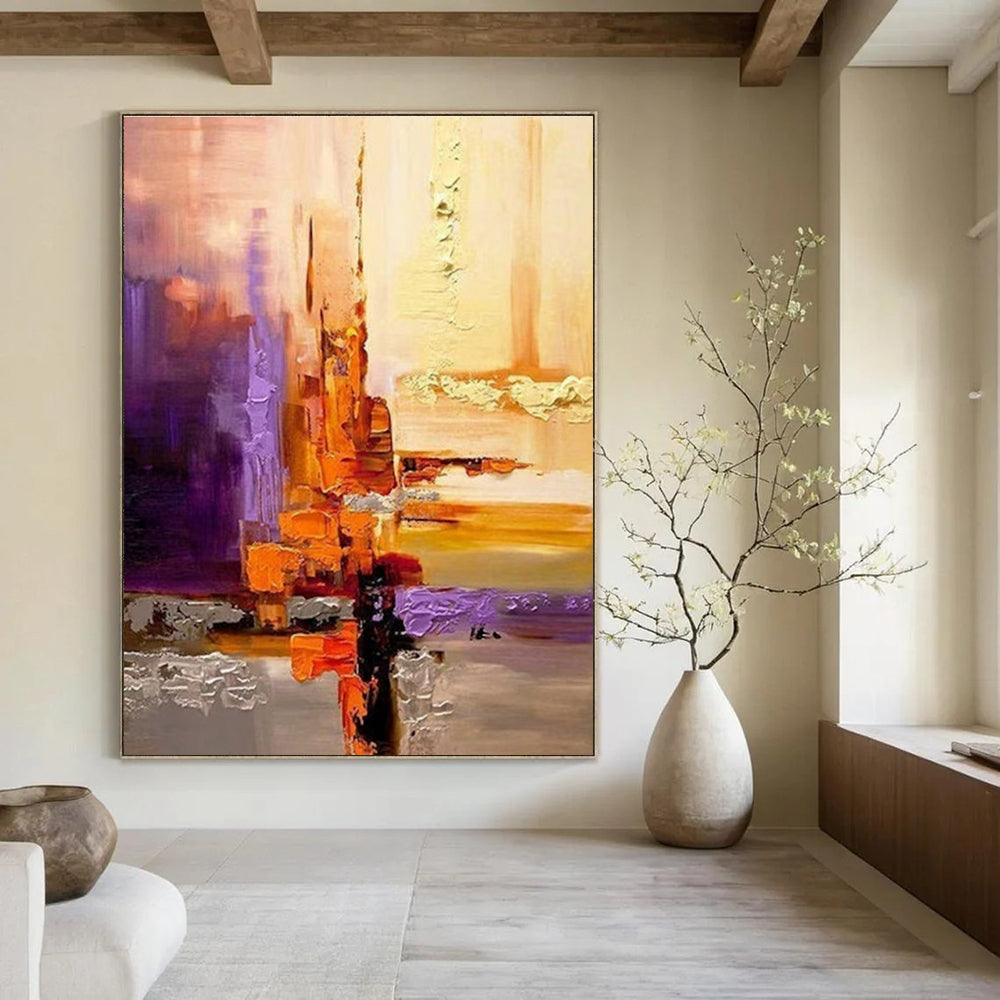 Rich Warm - Toned Abstract Cityscape Painting for Sophisticated Spaces HENG278