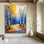 Autumn Birch Forest Abstract Painting for Rustic - Style Living Rooms GAB1286