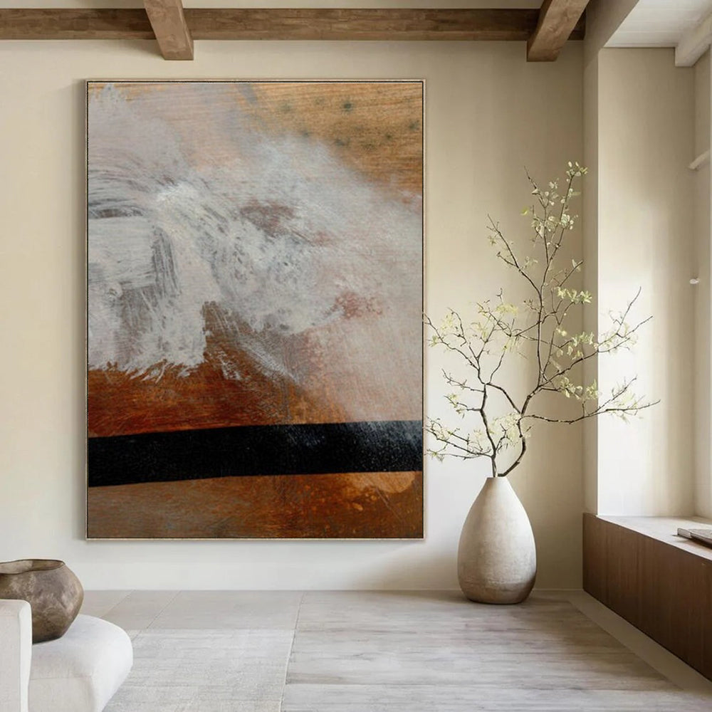 Textured White - Brown Abstract Painting for Industrial - Chic Home Studios HENG185