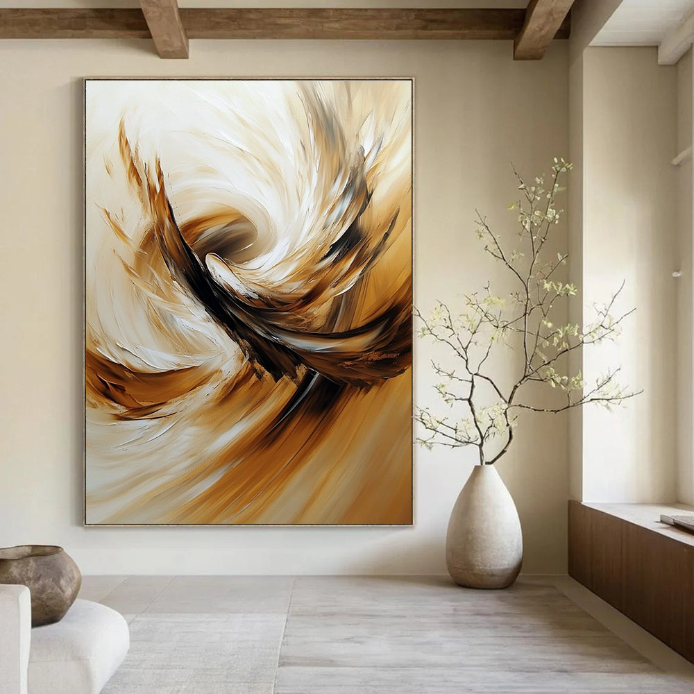 Swirling Brown Feathers Abstract Painting for Luxury - Styled Lounges GAB1109