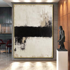 Black White Abstract Strip Painting with Textured Contrast WINK637