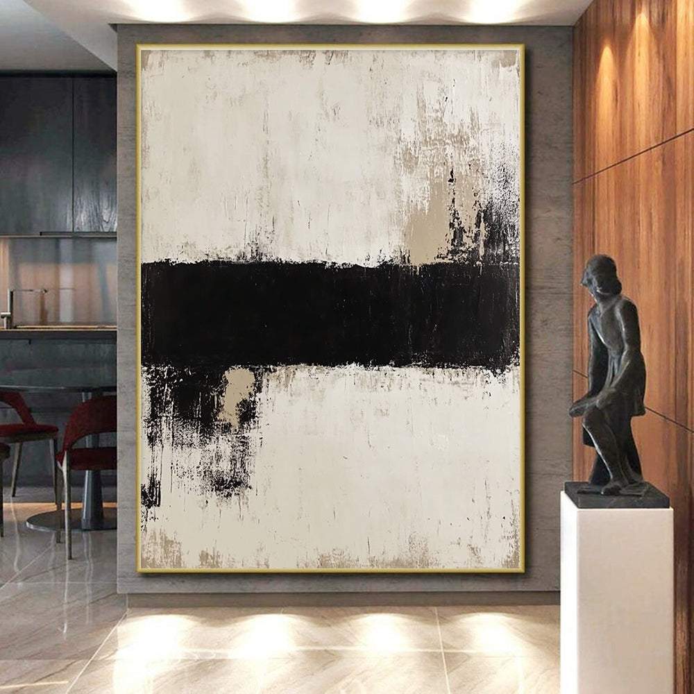 Black White Abstract Strip Painting with Textured Contrast WINK637