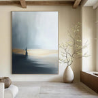 Solitary Figure by Lake - Introspective Landscape Abstract Art GAB0524