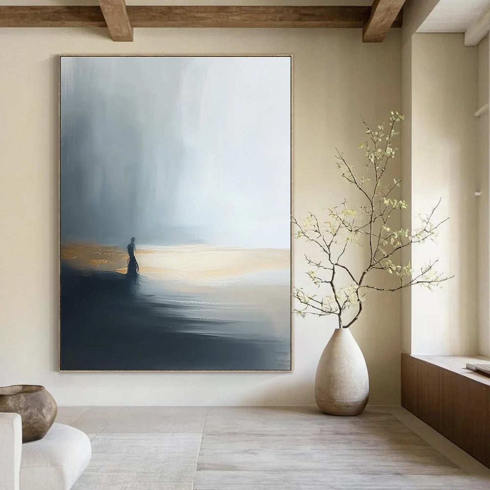 Solitary Figure by Lake - Introspective Landscape Abstract Art GAB0524