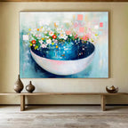 Floral Bowl Abstract Painting with Whimsical, Garden - Inspired Charm ABS494