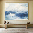 Blue Watercolor Seascape Abstract Painting with Calm, Fluid Beauty ABS448