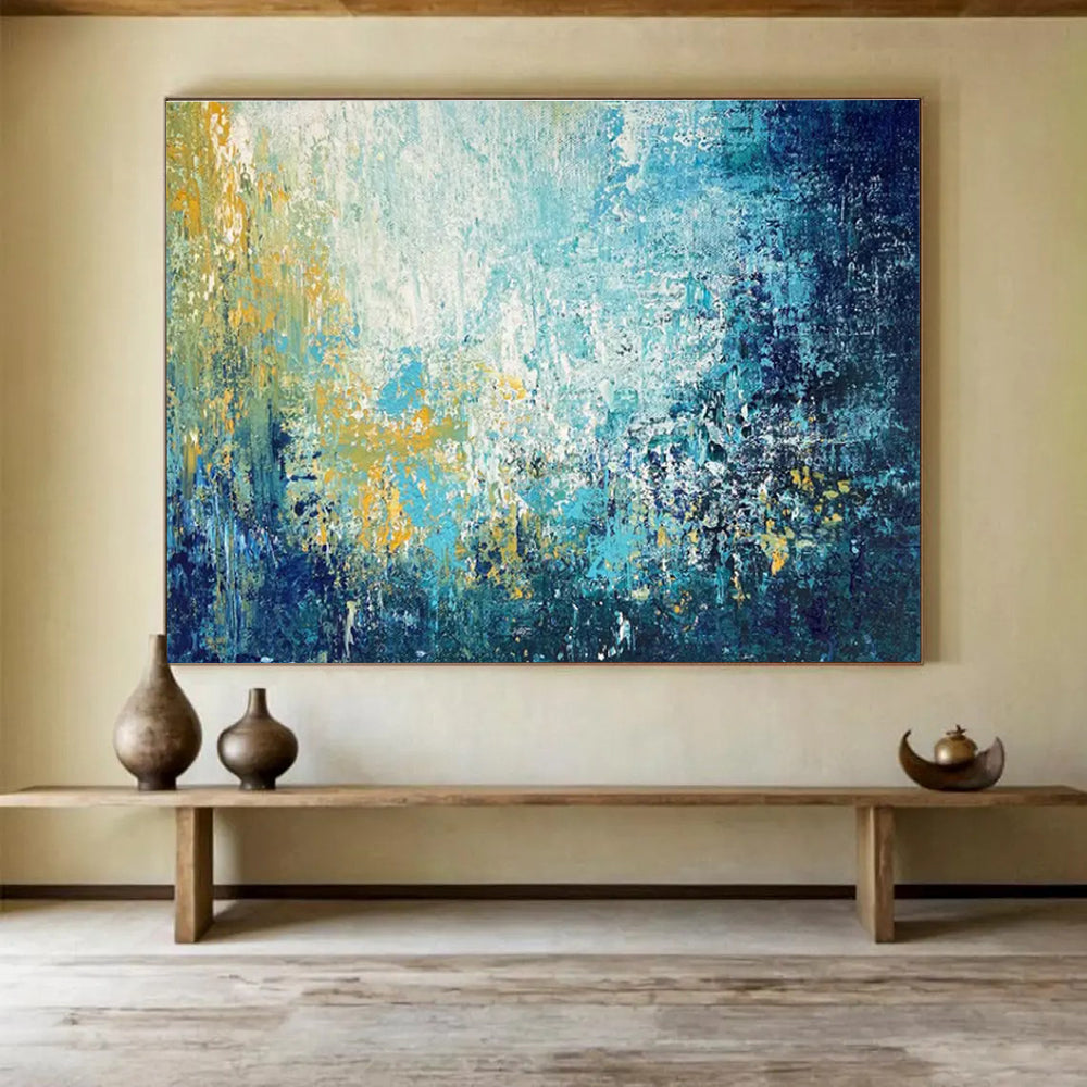 Blue and Yellow Abstract Brushstrokes Painting for Creative Studio Spaces YHT327