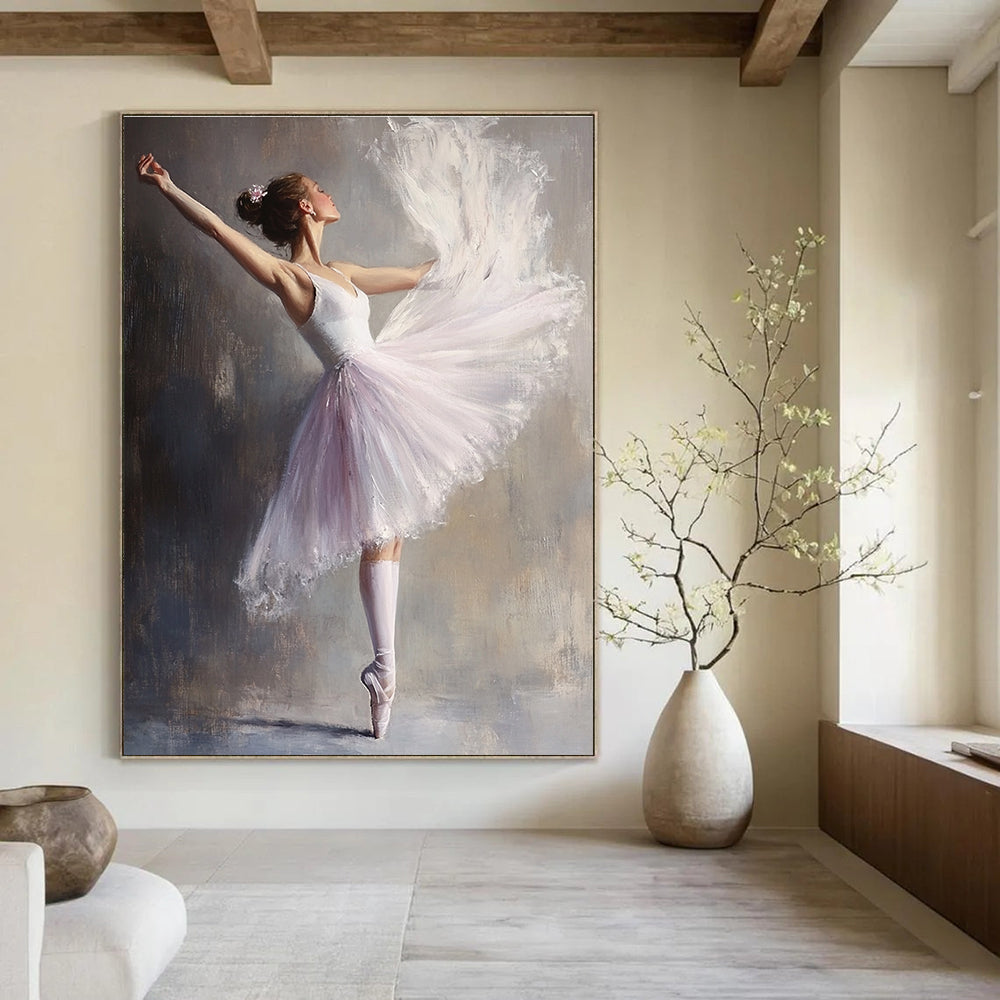 Ballerina in White Tutu Painting of Graceful Movement GAB0137