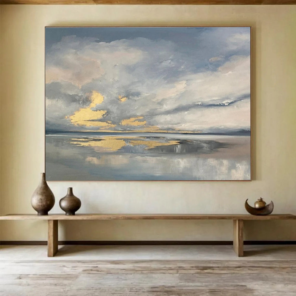 Cloudy Sea Reflection Abstract Painting for Tranquil Bedroom Retreats YHT255