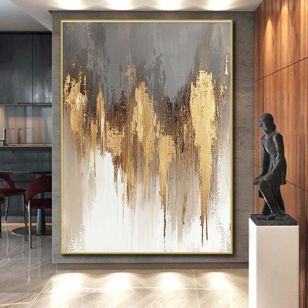 Gold - Dripped Gray Abstract Painting with Subtle Luxury WINK325