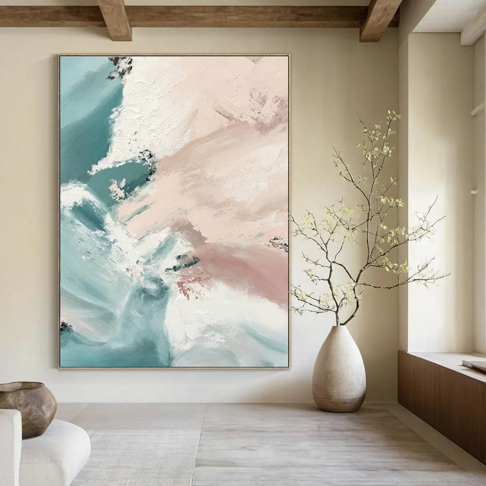 Gentle Pastel Abstract Waves Painting for Relaxing Spaces HENG277